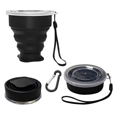 Imagem de Copo dobrável de silicone dobrável - copo dobrável expansível - copo reutilizável para canecas portáteis para viagens, acampamento, caminhada, sobrevivência, carro, piquenique, praia, férias, esportes ao ar livre, preto