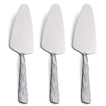 Imagem de Seeshine Servidor de bolo prateado, 23,6 cm para torta de aço inoxidável, 3 colheres de pizza, espátula para servir torta, para servir bolo e torta, pode ser lavado na lava-louças