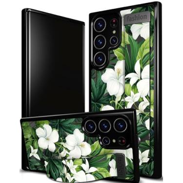 Imagem de Cisland Capa compatível com Samsung Galaxy S24 Ultra fofa com alça de suporte para o dedo, capas de silicone legais de designer Funda - folhas tropicais frescas verdes