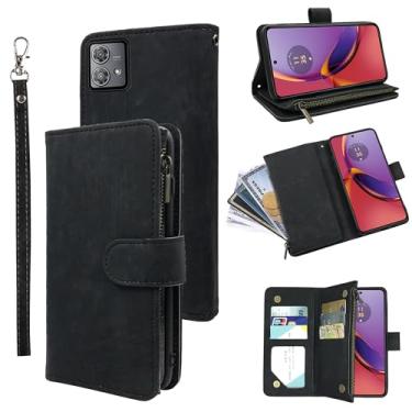 Imagem de Capa carteira compatível com Motorola Moto G84 5G e suporte de cartão de crédito de couro vintage premium para G 84 2023 masculino feminino preto