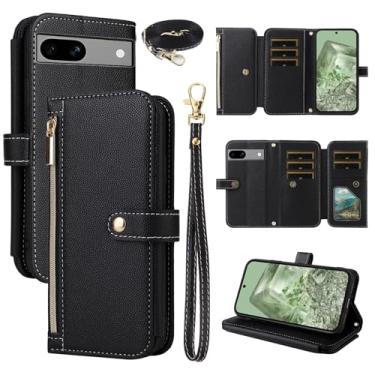Imagem de Dswteny Capa carteira para Google Pixel 7A 5G 2023 com alça de pulso alça de ombro bolsa com zíper, flip de couro PU, suporte para cartão de crédito, acessórios, capa de celular para Pixel7A A7,