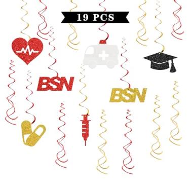 Imagem de Maicaiffe BSN Decorações de Enfermagem Redemoinho Pendurado de Formatura - 19 Peças Congrats Nurse Party Supplies - Future RN Streamers - Decoração de Teto de Graduação Escola de Enfermagem Médica
