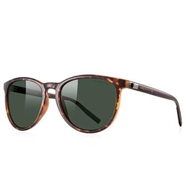 Imagem de MERRY'S Óculos de sol polarizados para mulheres e homens, vintage, retrô, clássico, armação redonda, pernas de alumínio S8288, Armação de leopardo fosco/lente G15/hastes marrons, Lens width:54