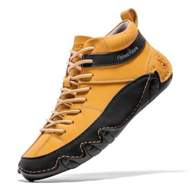Imagem de FLYLAND Tênis masculino casual de couro, moderno, Chukka, sem cadarço, leve, cadarço e caminhada, Dourado, 41