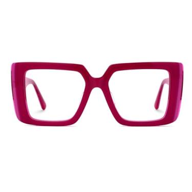 Imagem de Zeelool Armação retangular de óculos para mulheres e homens, óculos com lentes transparentes sem prescrição médica e dobradiça de mola ZJGA838378, Vermelho