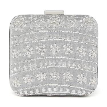 Imagem de Aheli Ocasião Bridal Shimmer Sequence Bolsa de Noite Feita à Mão Bolsa Feminina, Prata, One Size