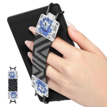 Imagem de MoKo Alça de mão de segurança para tablet Kindle eReaders Fire de 6 a 8 polegadas, Kobo/Voyaga/Lenovo/Sony Kindle E-Book, alça de mão versátil de alta elasticidade, suporte de dedo leve, branco, azul