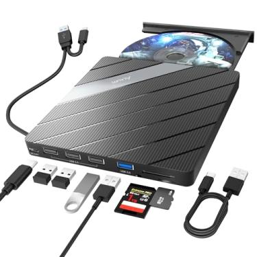 Imagem de Alxum CD DVDドライブ 外付け USB3.0＆Type-C両接続CDプレーヤーSD/TFスロット＆USBポート付き超高速データ入出力CD 24X DVD 8X 光学ドライブ 外付け対応 Laptop/Windows/Linux/Vista/Imac