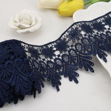Imagem de Acabamento de renda azul marinho 5 metros de largura faixa de renda bordada borda para costura DIY artesanato aplicação de casamento decoração de casa