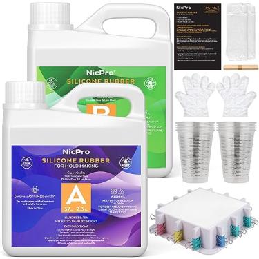 Imagem de Nicpro Kit de fabricação de moldes de silicone de 2,4 kg, borracha de silicone líquida platina para moldadores, proporção de mistura flexível e segura para alimentos 1:1 para fundição de resinas 3D faça você mesmo com caixa de molde, copos de mistura