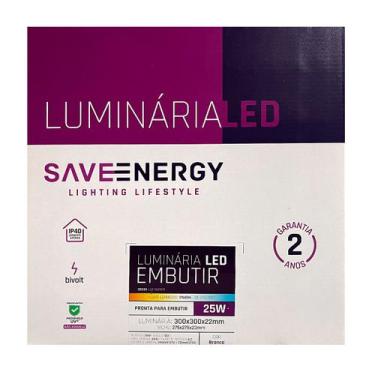 Imagem de Painel Plafon Led Embutir 30X30cm 25W 3000K Branco Bivolt - Save Energ