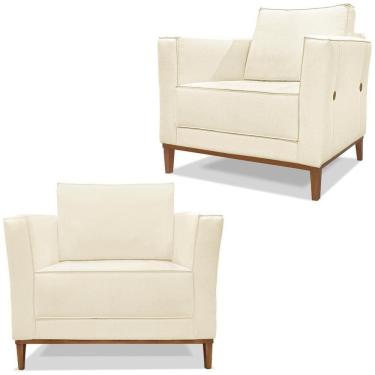 Imagem de Kit 2 Poltronas Decorativas Balli Pes Madeira Linho Perola Ezz Perola
