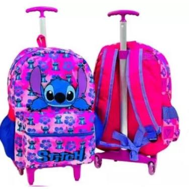 Imagem de Mochila bolsa escolar juvenil de rodinhas do stitch fofinho - lilo e s