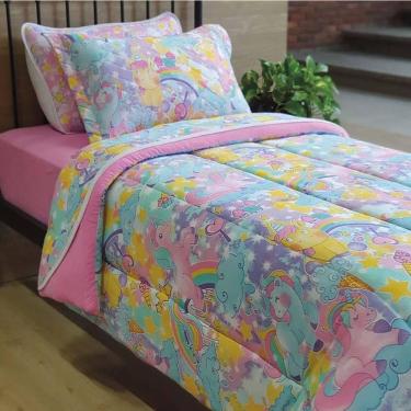 Imagem de Edredom Solteiro Liverpool Kids Dupla Face Malha Estampada 3 Peças - Unicornio