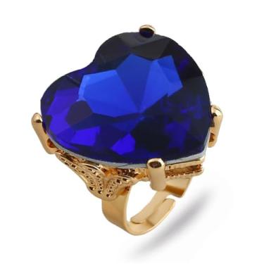 Imagem de Anel aberto de compromisso de coração de diamante grande para mulheres, meninas, vintage, zircônia cúbica, banhado a ouro, ajustável, expansível, geométrico, ajuste confortável, moda, noivado,