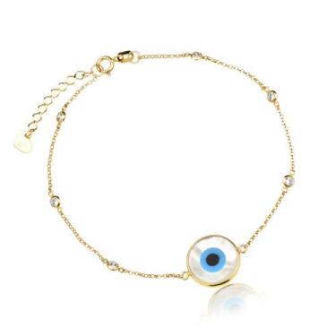 Imagem de Pulseira Feminina de Ouro 18k Olho Grego Madrepérola e Topázios - AGAP