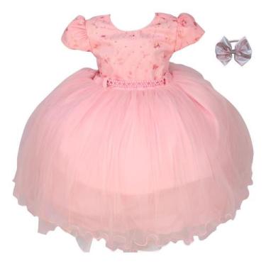 Imagem de Vestido Infantil Meninas Luxo Elegante Liso Formal Com Tiara - Pingo D
