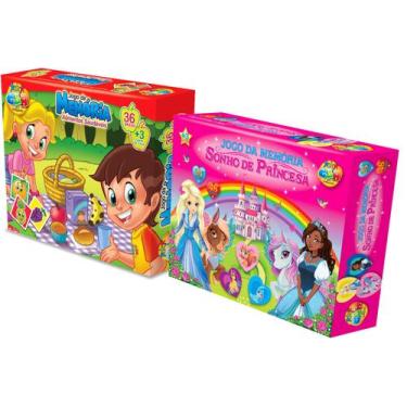 Imagem de Jogo da Memoria Kit 2 Unidades 48 Peças Educativo Menina - GGB Brinque