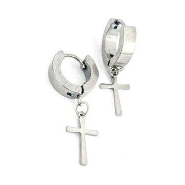 Imagem de Brincos Argola Aço Inox Com Cruz Original Masculino Feminino - ALRA SE