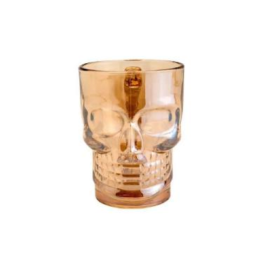 Imagem de Caneca de vidro para chopp e cerveja caveira rock style ambar 500 ml -