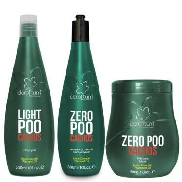 Imagem de Kit Shampoo Máscara E Creme Ativador Zero Poo Cachos Clorofitum