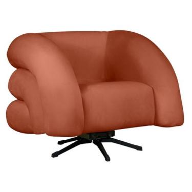 Imagem de Poltrona Decorativa Micheli Base Giratória e Balanço Veludo - Fina Mob
