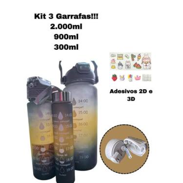 Imagem de Kit 3 Garrafas Motivacionais Squeeze Frases Cores Aleatórias Adesivos 