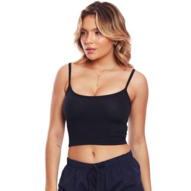 Imagem de Top Cropped Alcinha Canelado Feminina Lisa Básica - Brás e Cia, Azul m