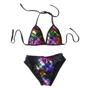 Imagem de Biquini infantil sereia escama colorido meninas P 1-2 anos, Arco iris,