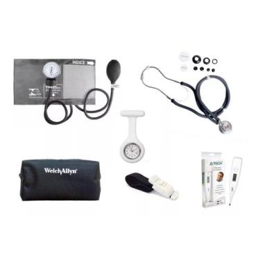 Imagem de Kit Enfermagem Aparelho + Esteto Termometro Garrote Relogio - Premium,