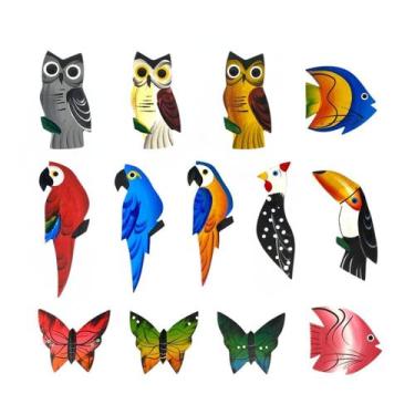 Imagem de Imãs De Geladeira Kit Com 5 Animais Arara Coruja Borboleta Tucano Gali