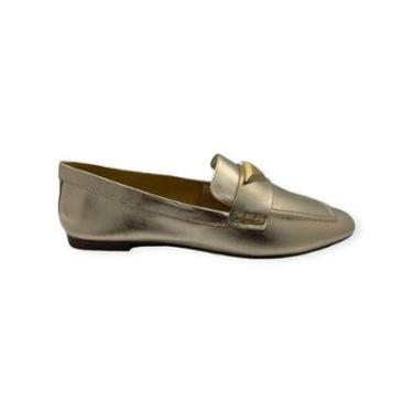Imagem de Mocassim Feminino Schutz Couro Triangle Metal Dourado-Feminino
