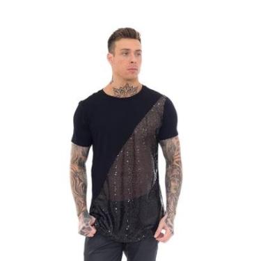 Imagem de CAMISETA MASCULINA LONGLINE PAETÊ CAMISA COM LANTEJOLA-Masculino