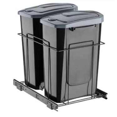 Imagem de Lixeira Dupla Deslizante 30 Litros de Embutir Preta Schmitt, Preto