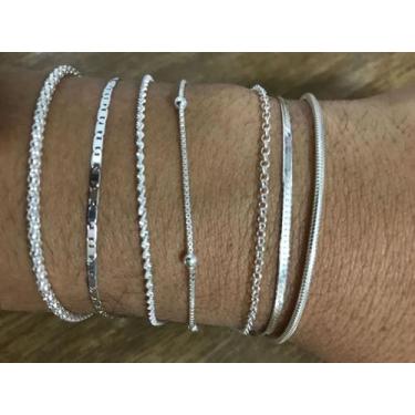 Imagem de Conjunto 7 Pulseira Feminina Prata Maciça 925 - Lojas La&Ny, Prata, 18