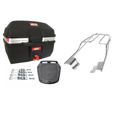 Imagem de KIT BAÚ MOTO 27 GIVI TRAFFIC E-27M + BAGAGEIRO Fazer Factor 150 2015 2016 2017 2018 PROJÉTIL