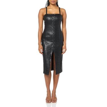 Imagem de Ramy Brook Vestido midi feminino Miley de couro sintético, Preto, 40