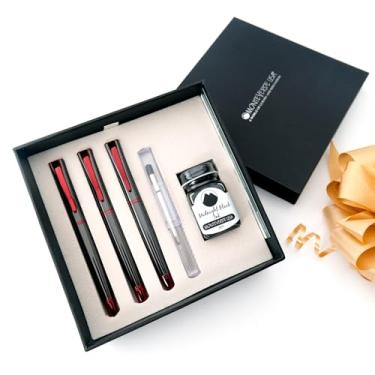 Imagem de Monteverde USA Impressa Conjunto de 3 + 2 peças (fonte, esferográfica) | Metal/Vermelho | Ponta extrafina | Caixa de presente grande de luxo com refil de tinta e gel grátis
