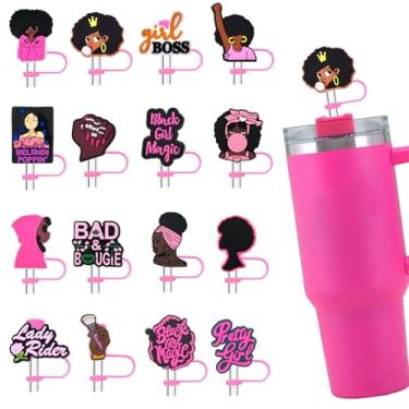 Imagem de 16 peças de cobertura de palha rosa preta menina para Stanley Cup 1,134 g tampa de canudo para acessórios Stanley Cup