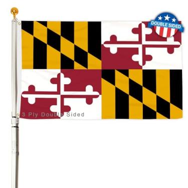 Imagem de Bandeira do estado de Maryland com 3 camadas de 2 x 3 pés 150D poliéster dupla face resistente ao ar livre cores vivas com cabeçalho de lona durável e 2 ilhós de latão