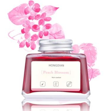 Imagem de Hongdian Caneta-tinteiro de tinta engarrafada cor de flor de pêssego, frasco de tinta sem carbono de 60 ml, tinta de caligrafia de artista