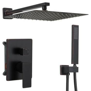 Imagem de annazom Conjunto de Torneira de Chuveiro de Chuva de Bronze Esfregado A Óleo Sistema de Chuveiro Cabeça de Chuveiro Quadrada de 12" com Chuveiro de Mão, Chuveiro Em Cascata, Kits d ()