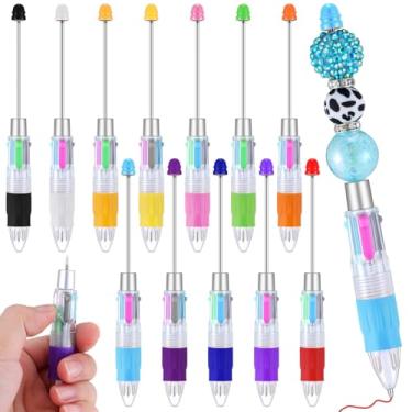 Imagem de Skyygemm 12 peças de canetas multicoloridas com contas 4 em 1 canetas esferográficas coloridas retráteis para kit de fazer bricolage estudantes crianças presente escritório material escolar