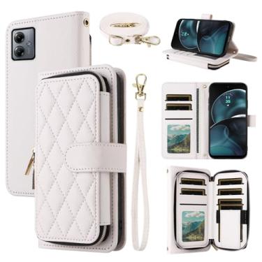 Imagem de Dswteny Argyle Capa carteira para Motorola Moto G14 com alça de pulso, alça de ombro, bolsa de couro PU flip suporte para cartão de crédito acessórios capa de celular para MotoG14 G 14 mulheres