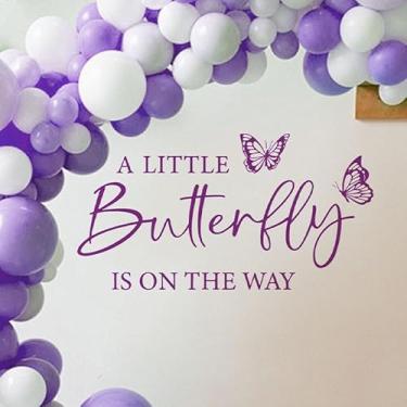 Imagem de A Little Butterfly is on The Way, decalque de festa de chá de bebê, decorações de chá de bebê de borboleta, decorações de festa de revelação de gênero, decoração de arco de festa de bebê, adesivos de