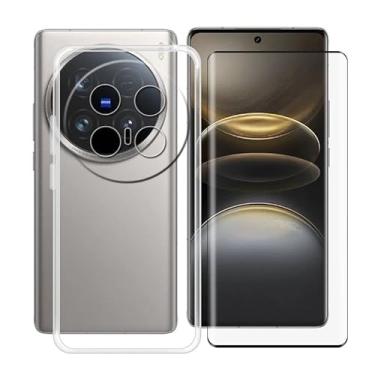 Imagem de YQINHHME Capa transparente para Vivo X100 Ultra (6,8 polegadas) com 1 x protetor de tela de vidro temperado, capa de telefone TPU macio e fino à prova de choque X anti-arranhões para Vivo X100 Ultra -