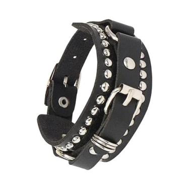 Imagem de Pulseira Gótica Punk Rock Ajustável - Cravejada com Pedras Pretas - Un