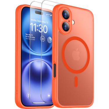 Imagem de SPIDERCASE Capa magnética para iPhone 16 Plus, com 2 peças [protetor de tela de vidro temperado] Capa protetora fina à prova de choque translúcida fosca traseira para iPhone 16 Plus de 6,7 polegadas,