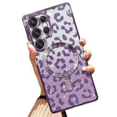 Imagem de AIGOMARA Capa de telefone feita para celular ultra [compatível com carregamento sem fio] Design de estampa de leopardo TPU macio com glitter Bling Capa à prova de choque anti-arranhões para mulheres -