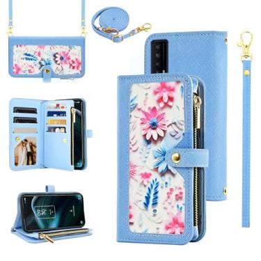 Imagem de Furiet Capa carteira floral para TCL Stylus 5G 2022 com alça de pulso alça de ombro flip bolsa com zíper, suporte de cartão de crédito de couro PU de luxo para celular TLC Stylo G5 6.81 T779W feminino